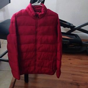 Red puffer jacket